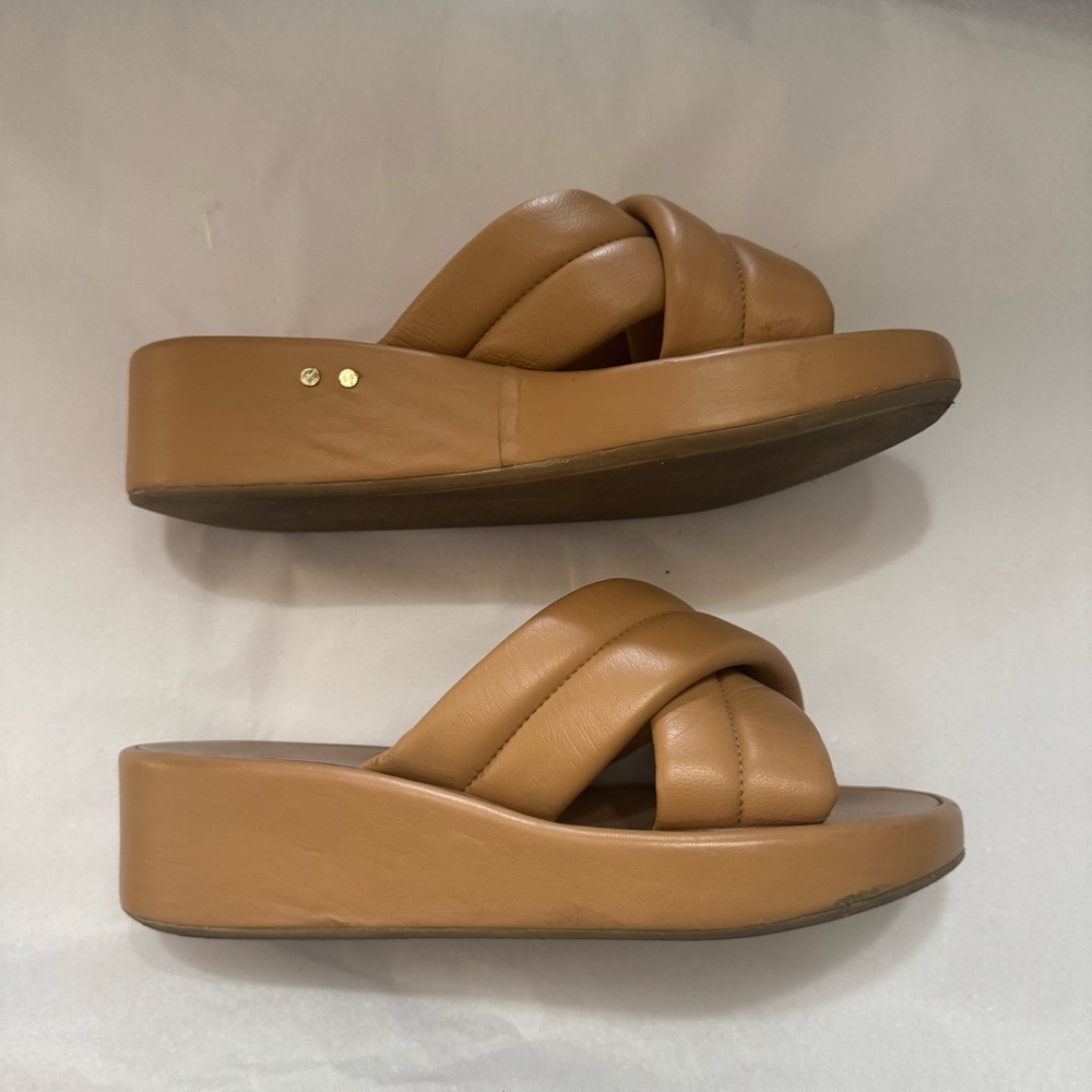 Beek brown leather crisscross platform sandals size 10 - Picture 2 of 6
